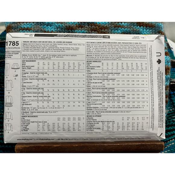 Simplicity 1785 Pattern skit top leggings size 1/2 1 2 3 - Picture 3 of 5